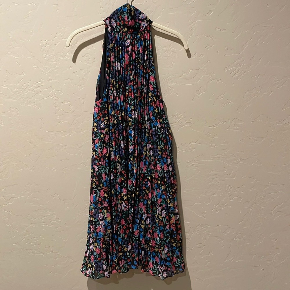 Milly pleated, black floral, halter neck with tie. Size S